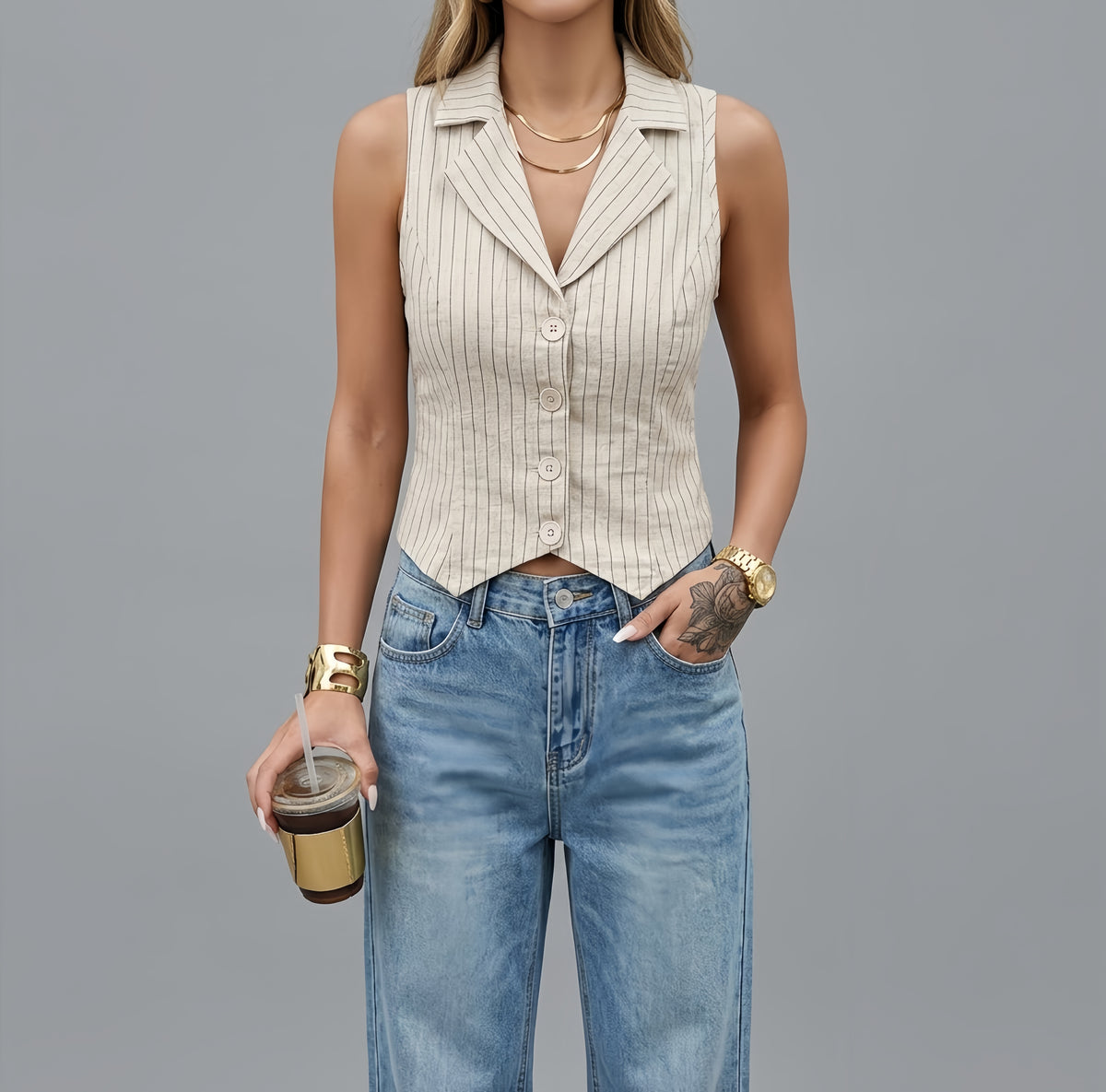 Off-Shoulder Striped Vest Elegant Women's Vest